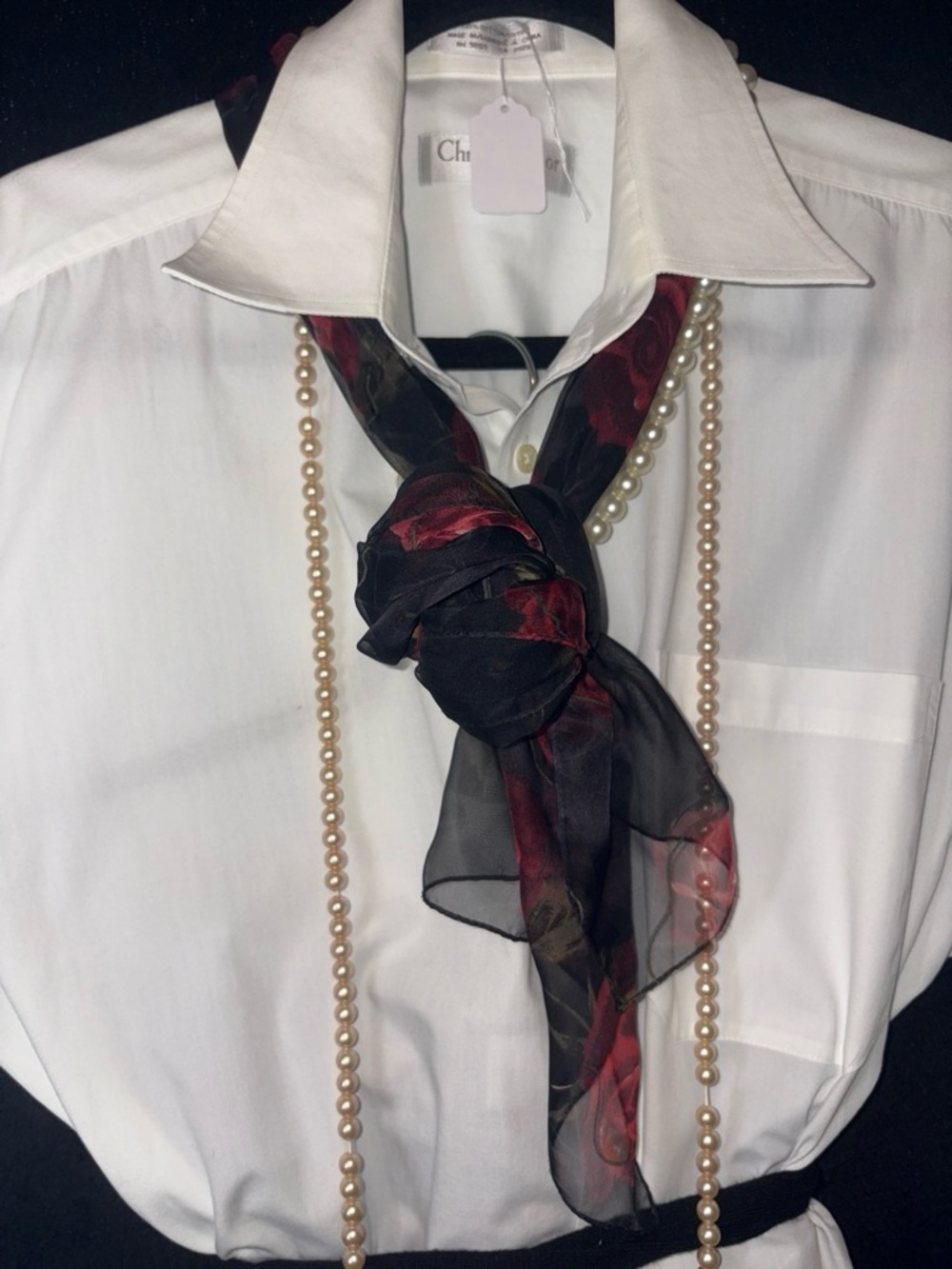 Women's Sheer Floral Rose Scarf OS Black Red Vintage Style Chiffon Romantic EUC